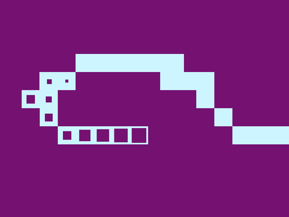Pantalla violeta, una línea de cuadrados también violetas se reducen en el centro por acción del mouse