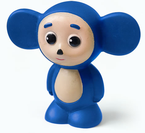 Plastic toy of cartoon character Cheburashka in blue